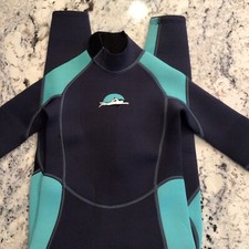 XUKER Wetsuit Kids Zipper NAVY/AQUA LS 3MM Neoprene Wet Suit SIZE 8 NWOT