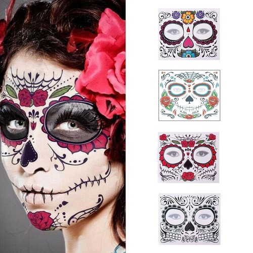 Waterproof Day Of The Dead Face Dress Up Halloween Temporary Tattoo S Sell - Photo 1/24