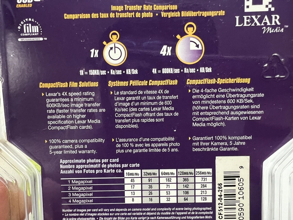 Lexar Media 512 MB 4x Speed - CompactFlash Card (CF512-04-2660) NOS Sealed - Image 4 of 4