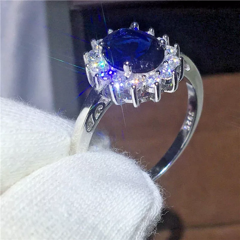 Buy Princess Diana Blue Sapphire Engagement Ring in 18K White Gold. Kate  Middleton Ring ,sapphire Ceylon Halo Ring,vintage Ceylon Blue Sapphire  Online in India - Etsy