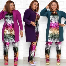 2pcs African Women Set Sequin Long Sleeve Tops Pants Dashiki Abaya Dubai Outfits