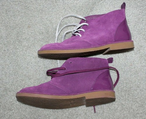 Lands' End Youth Girls Sz 4M Adolescent Lace up Booties Purple suede leather EUC - Picture 3 of 12