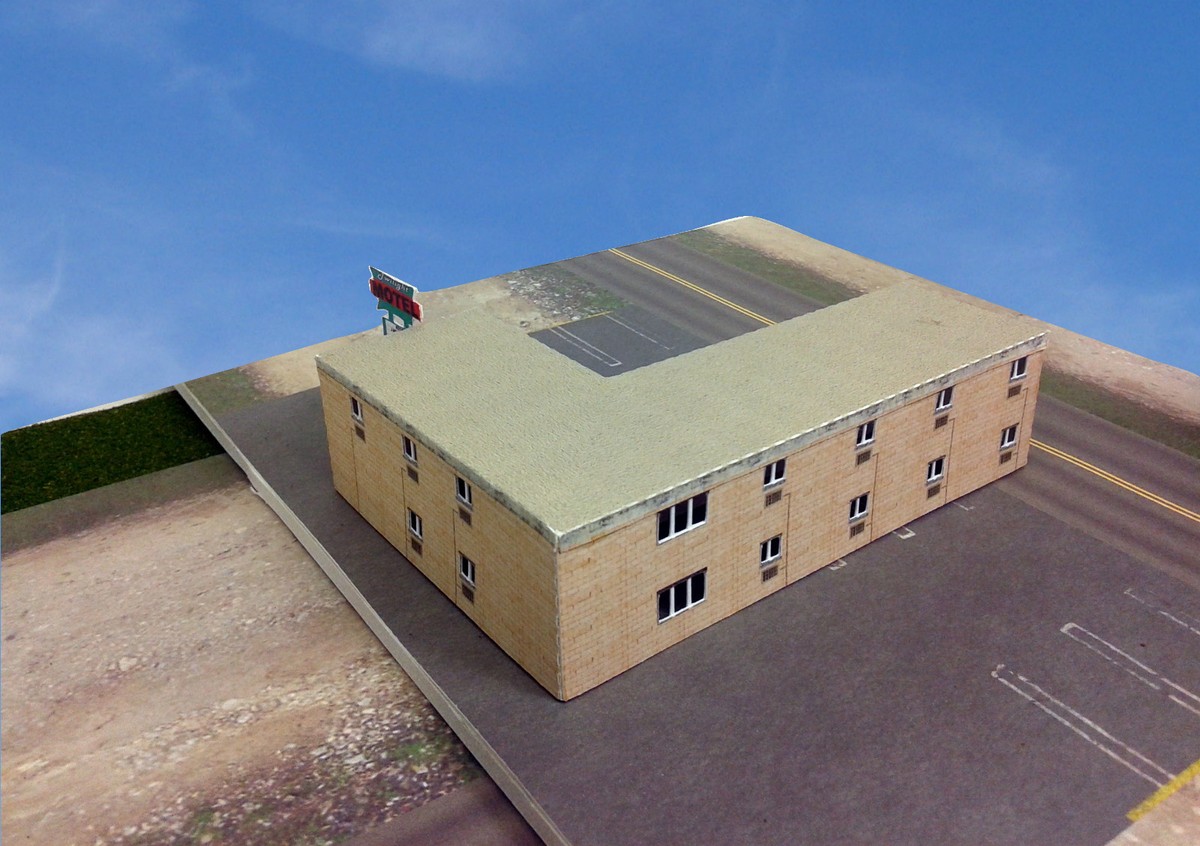 N Scale Twilight Motel Building Kit - Pre-Cut Cardstock Paper Model For Train Layouts