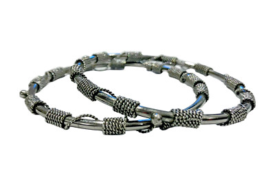 Indisch / Asiatisch | 2x Armreifen oxidiert silberfarben | Armbänder