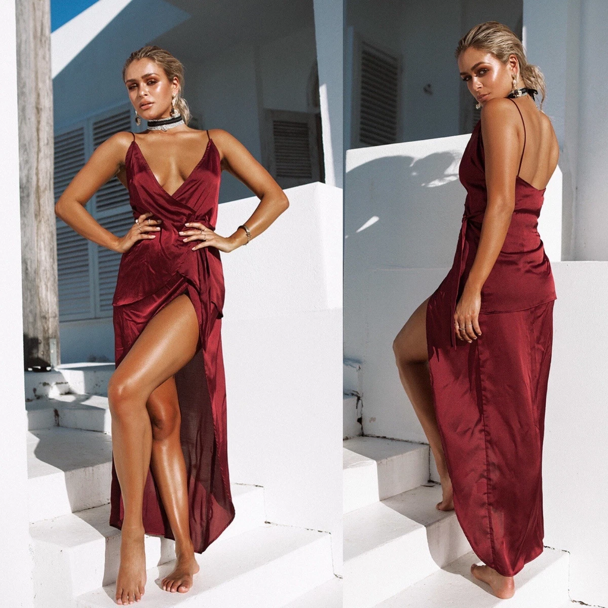 Burgundy wrap top maxi skirt