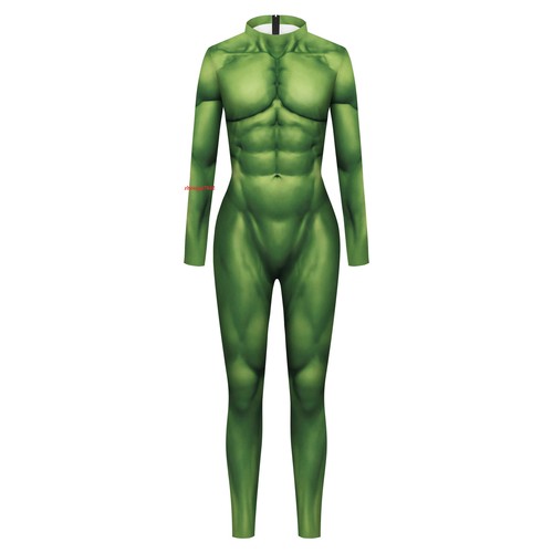 Green Hulk Muscle Jumpsuit Cosplay Fitness Bodysuit Halloween Costume Party Prop - Picture 9 of 13