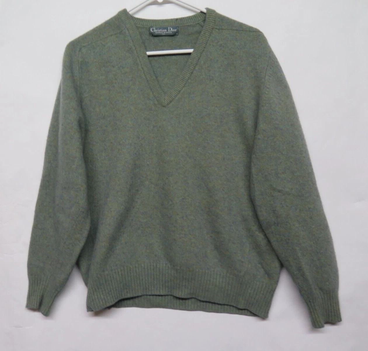 Maglione vintage uomo Christian Dior boutique verde 100% cashmere scollo a V Scozia