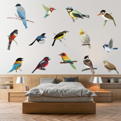 14 Stck. Vögel Elstern Wandaufkleber Papagei Haus Fenster Dekor Vinyl Kunst Abziehbilder