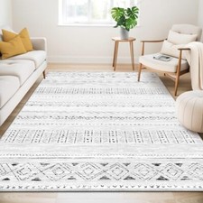 Large Living Room Area Rug 6x9: Soft Machine Washable Boho 6' x 9' Dark Grey