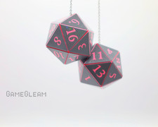 D20 Car Dice 2 Gray And Pink - Holographic Dnd Hanging Mirror Charm Danglers