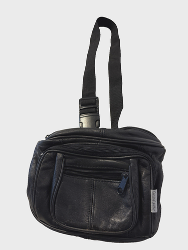 Vintage Giovanni Navarre Black Leather Fanny Pack Man Bag lots of pockets - Picture 3 of 7