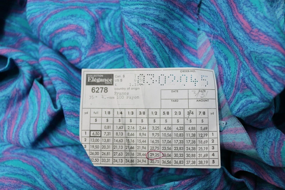 RARO Material de tela vintage Rayón 35"w FRANCIA Elysee Telas NY Etiqueta original 4 años+ Foto 4 de 4