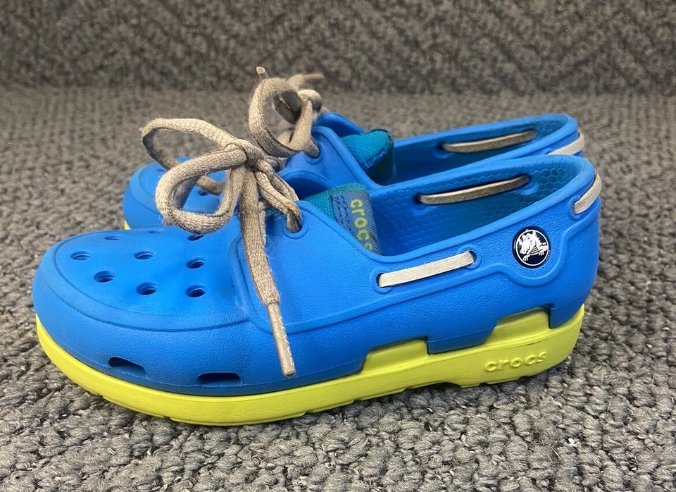 Crocs Toddler C10 Kids Blue Unisex Beach Line Lace Up Water Boat Shoes Loafers - Image 3 of 4