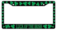 Black License Plate Frame Shamrocks, Luck Of The Irish Green Auto Accessory