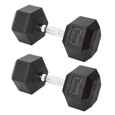 York Barbell Hex Dumbbell Set 65LB Rubber Coated Fixed Weight Dumbbells Pack 2