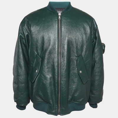PRADA bomber jacket 国内正規店購入 Prada Green Metal Triangle Leather Bomber Jacket XS | eBay