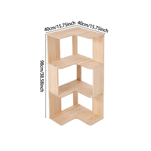 3Tiers 98cm Tall L Shape Corner Bookshelf Wooden Storage Unit Home Display Stand - Picture 6 of 13