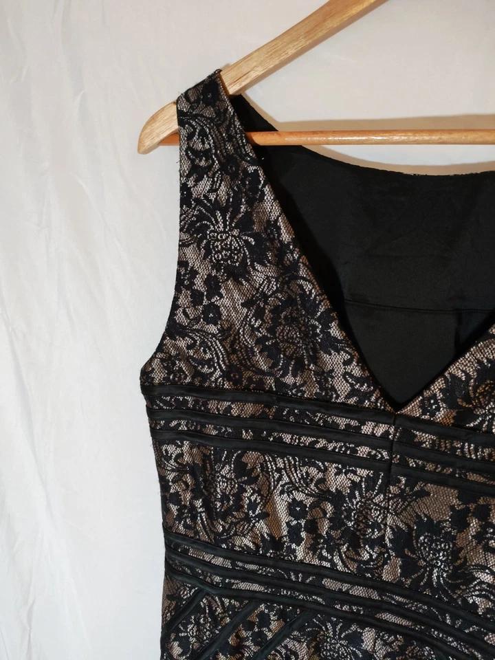 Alexon платье женщин Великобритании 16 черное золото цветочный кружева вечер вечеринки Xmas Рождество - Изображение 3 из 4