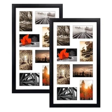 QUTREY 4x6 Black Collage Picture Frames Set of 2, 8 Openings Matted Collage F...