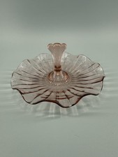 Vintage Pink Depression Glass Tidbit Tray Candy Dish Swirl Pattern Handle Center