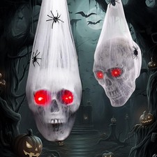 Halloween Decorations Outdoor Indoor 2PCS Hanging Skull with Light up Eyes Sp...