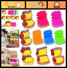500 Fluorescent Star Shape Sale Tags - 500 Blank Burst Paper Signs for Retail 