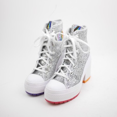 Converse All Star Women's 6 Silver Glitter Hi Top Sneakers Platform Shoes PRIDE