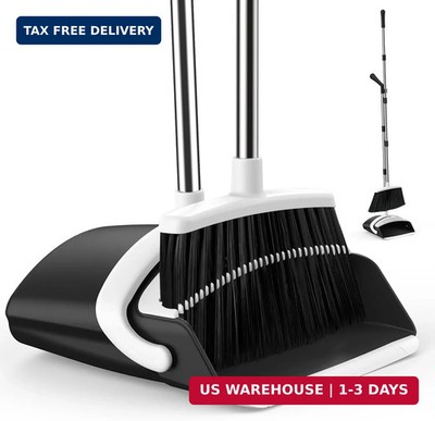 Broom and Dustpan Set for Home, 51-in Long Adjustable Handle Angle Broom and Dus