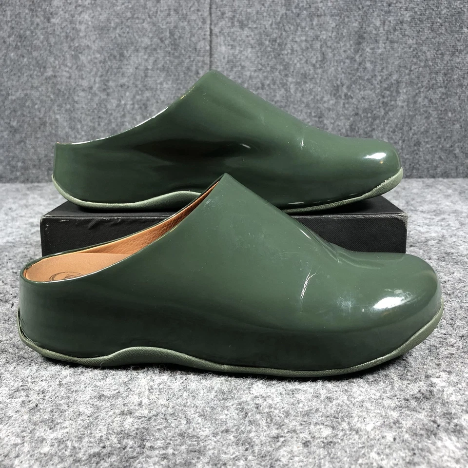 Zapatos FitFlop para mujer 9 verde charol zueco sin cordones mula cómodo informal 322276 Foto 2 de 4