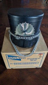 Vintage Size Large Marching Band Hat Starburst Emblem Black with Silver 