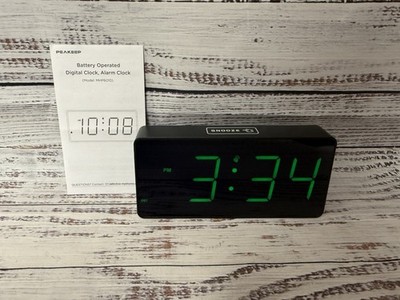 Peakeep MHP6010 Battery-Operated Cord-Free Green LED Alarm Clock with Manual