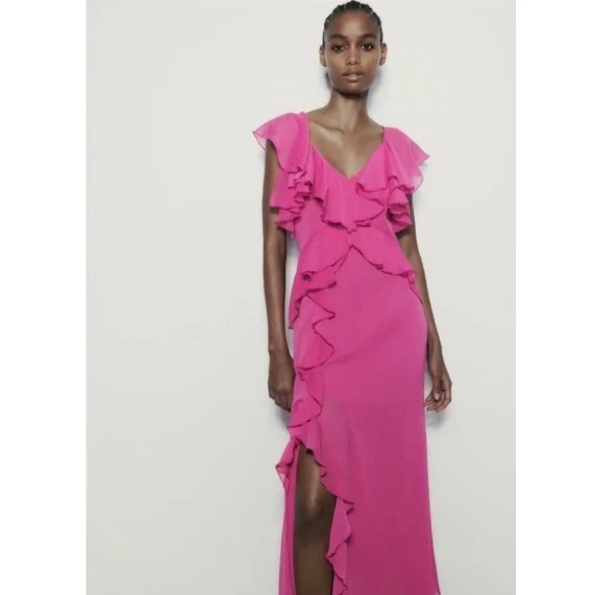 Maxi Jupe Longue Zara Femme Taille M - Vert Viscose - Très Bon état