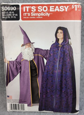 Simplicity Sewing Pattern S0690 XS-XL Halloween Costume Wizard Cape Hat Hood