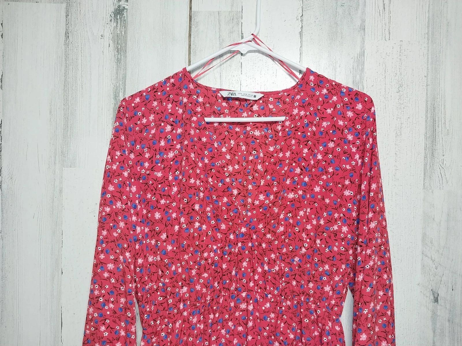 VALENTINO ZARA Vestito Donna Rosso Ditzy Stampa Floreale Scollo a V Maniche Lunghe Taglia Media