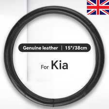 For Kia Steering Wheel Cover Genuine Black Real Leather Non-Slip Good Grip 15''