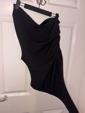 Boohoo Women’s One Shoulder Thong Bodysuit Size 12 Black