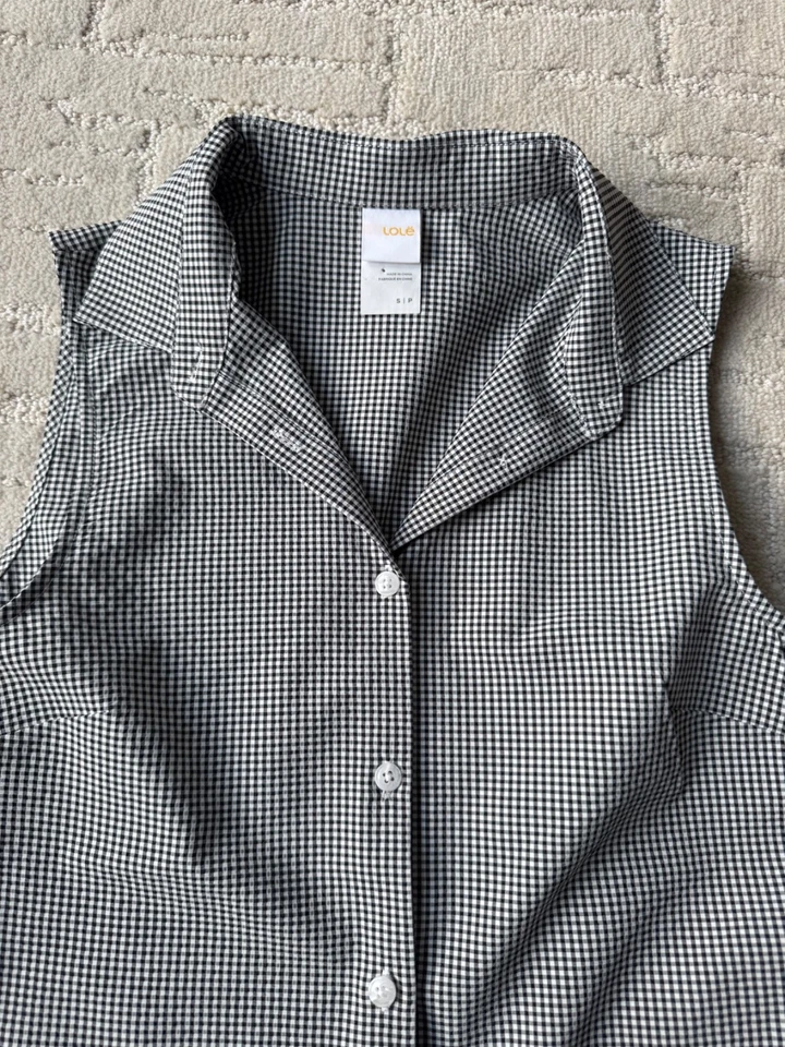 Conjunto de golf Lole top y pantalones a cuadros negro blanco talla pequeña 6 botones sin mangas Foto 4 de 4