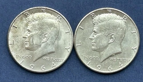 Lot of 2 1964 Kennedy Half Dollars 90% Silver