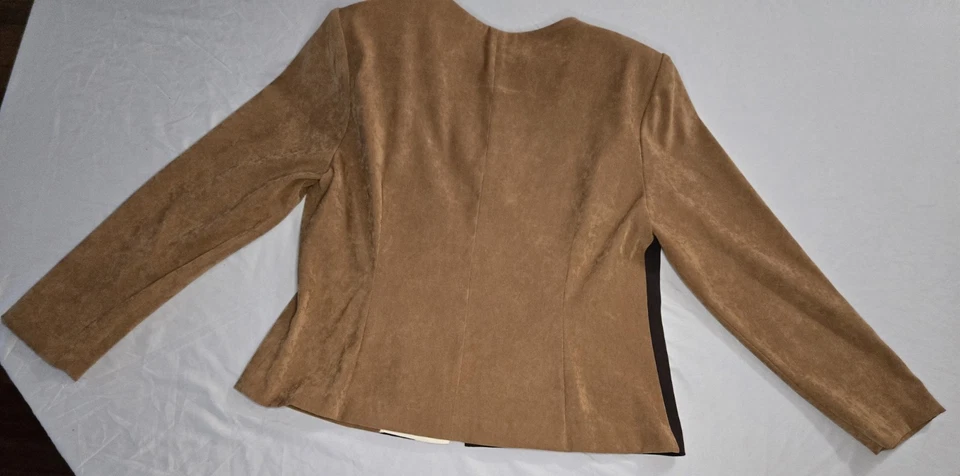 Корет женщин искусственной замши цвет блок Blazer куртка 14P коричневый желтовато-коричневый молнии спереди EUC - Изображение 3 из 4