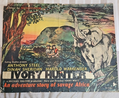 1952 Ivory Hunter Where No Vultures Fly Poster Rare with Name Change England UK