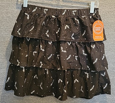 NEW Wonder Nation HALLOWEEN Girls 10/12 Large Tiered Skirt Black W/ Glitter Bats