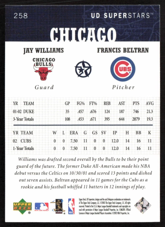 2002-03 UD SuperStars Jay Williams / Francis Beltran #258 - Image 2 of 2