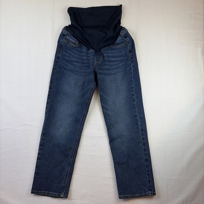 SONG Maternity Jeans Women's Size Medium Dark Blue Cropped Straight Leg