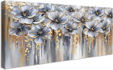 Fiori Grigio Oro Stampa Su Tela Con Cornice Floreale Astratto Vintage Pittura Qu