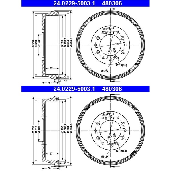 2X ATE 295,0Mm Bremstrommeln Hinten Passend FÜR Toyota Fortuner Hilux-image