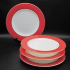 Pyrex Salad Plates, Four (4), Flamingo with Gold Trim, 8" White Glass, Vintage