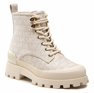 Michael Kors Damen Stiefelette Leder Beige EU 36 Logo Schnürung Reißverschluss