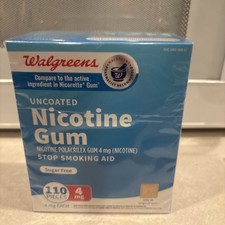 NICOTINE GUM 4mg 110 Pieces Sugarfree Uncoated Exp 10/26 Walgreens Orig. Flavor