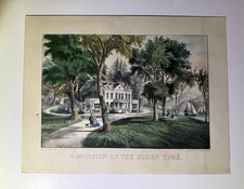 Original Currier and Ives print A MANSION OF THE OLDEN TIME. C3969 Hudson scene