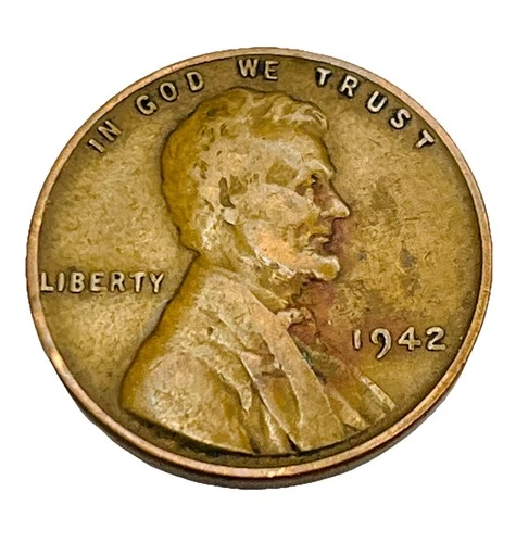 1942 Lincoln Wheat Penny No Mint Mark US One Cent Coin L On Rim Very Good